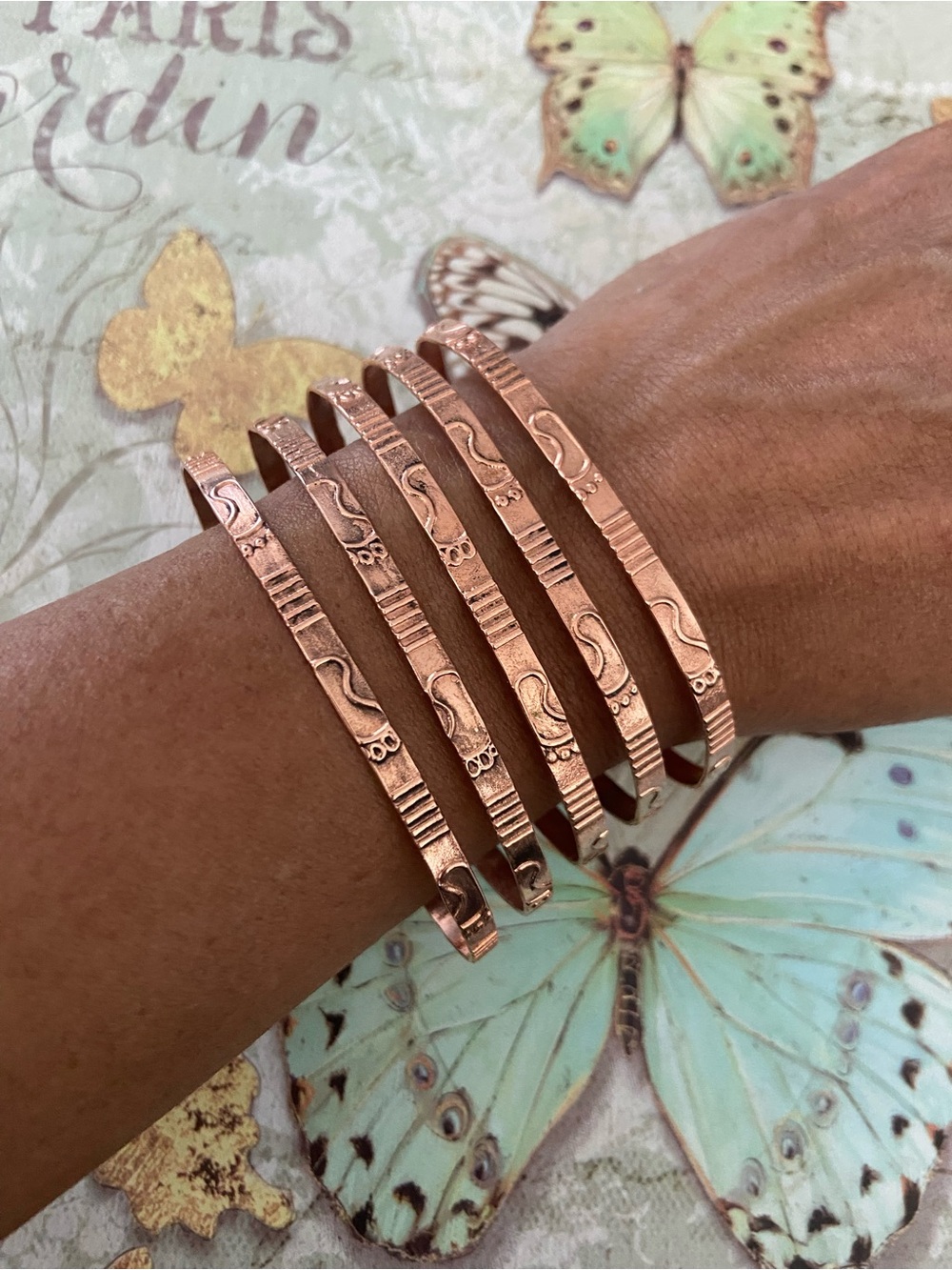 19 Cooper Set of Five Copper-Tone Embossed Cuff Bracelets